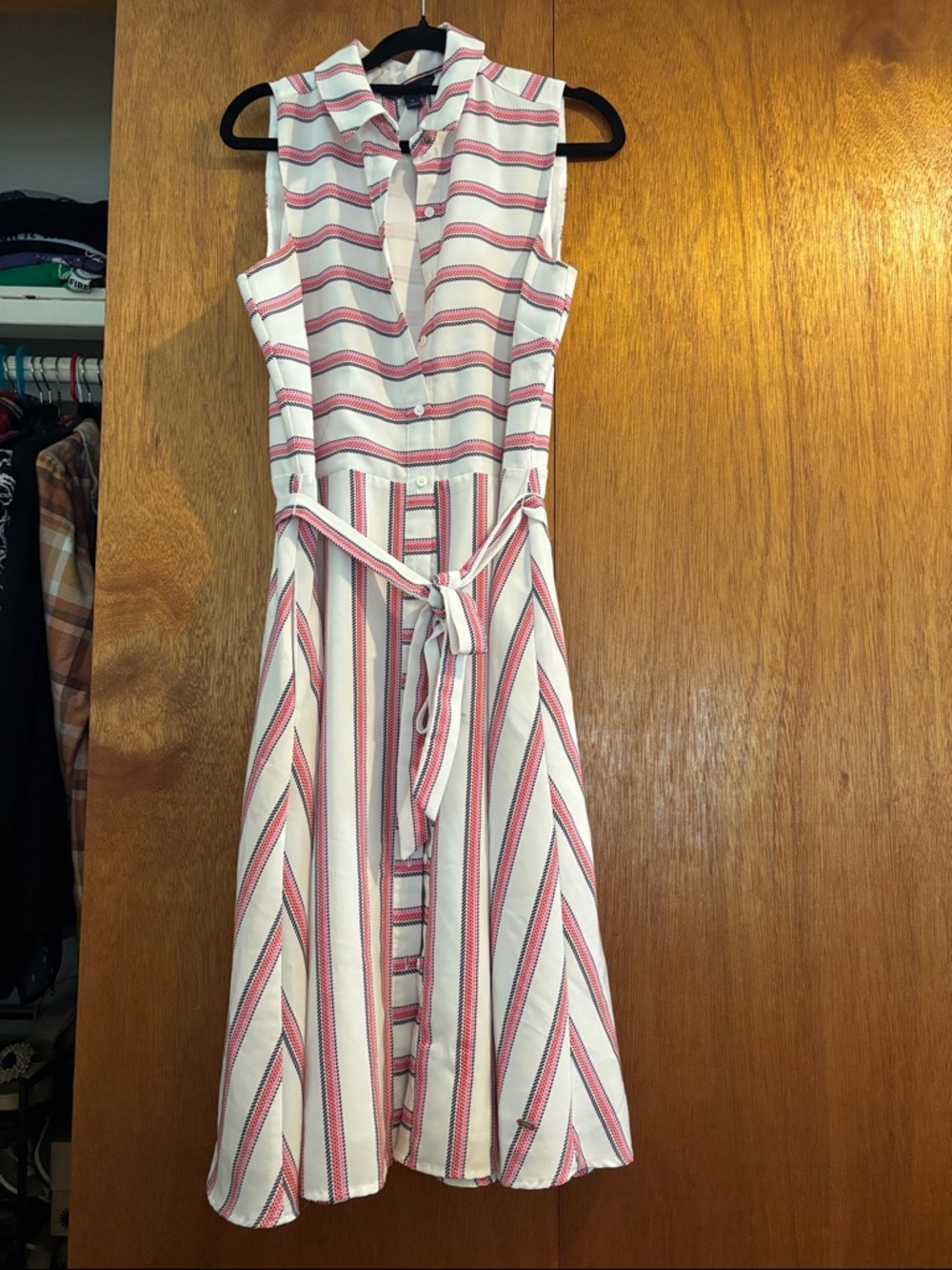 Tommy Hilfiger White Dress with Pink and Gray Stripes